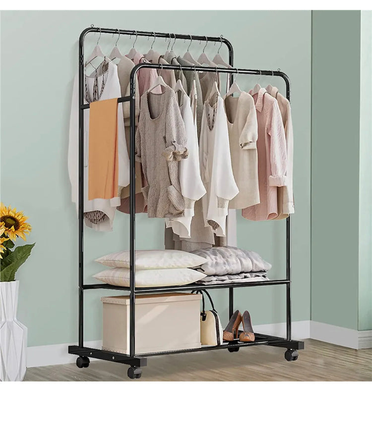 Metal Garment Rack Upgraded Length Clothing Hanger Rolling Rack Stand w/ Storage