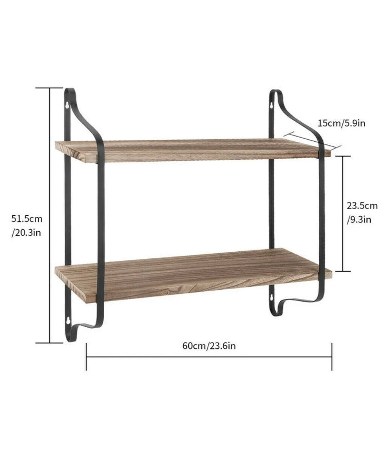 Brand new- free post 2 Layer Wood Wall Shelves Home Decor Floating Shelf Metal Hanging Storage Rack