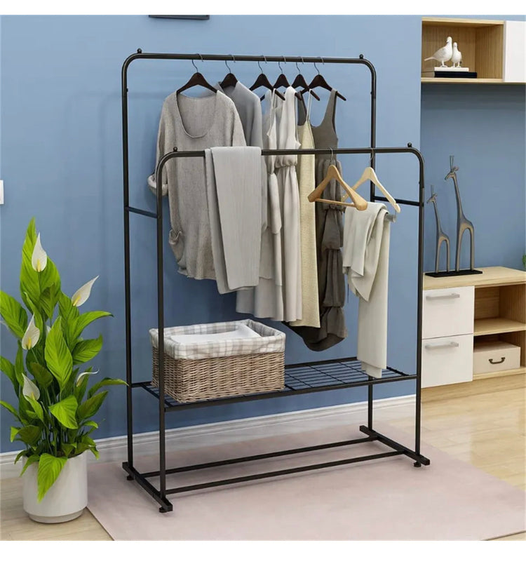 Metal Garment Rack Upgraded Length Clothing Hanger Rolling Rack Stand w/ Storage