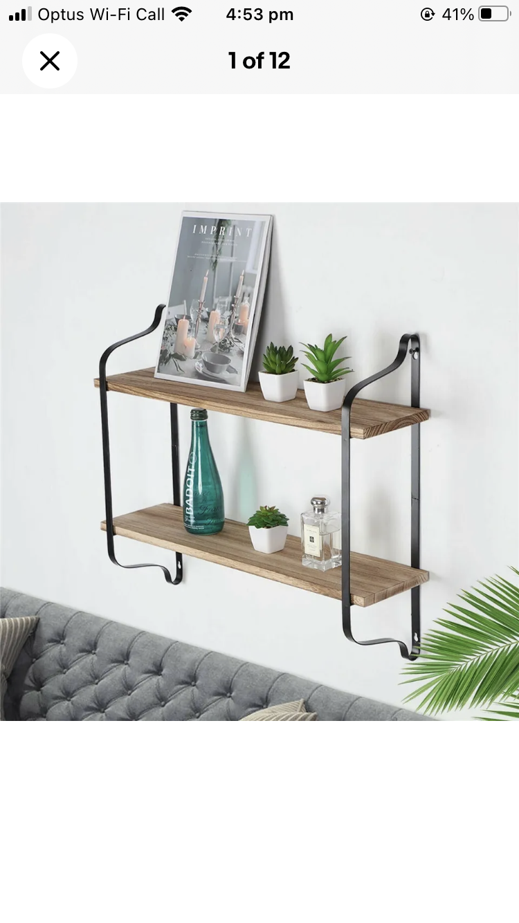 Brand new- free post 2 Layer Wood Wall Shelves Home Decor Floating Shelf Metal Hanging Storage Rack