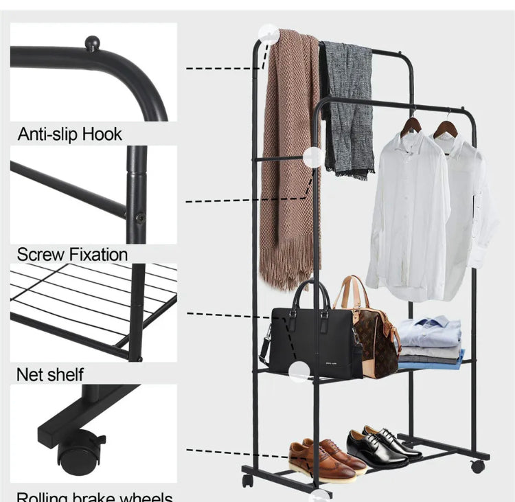 Brand new Double Layer Rolling Garment Rack Double Rod Clothe Hanging Rack Storage Display