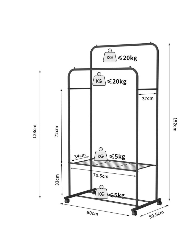 Brand new Double Layer Rolling Garment Rack Double Rod Clothe Hanging Rack Storage Display