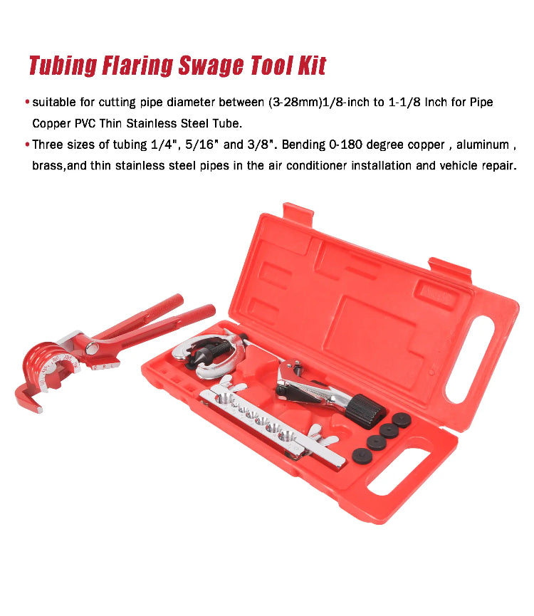 Brand new- free shipping 10Pcs Brake Air Line Double Flare Flaring Tool Kit Set + 3 in 1 Tube Pipe Bender