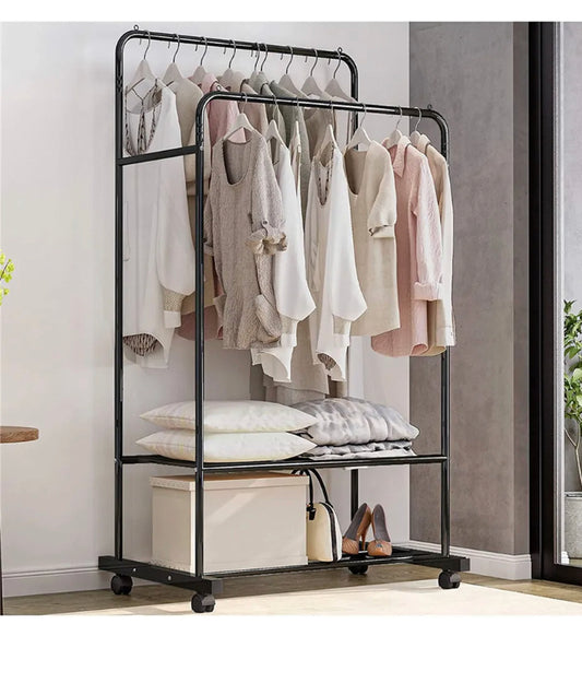 Metal Garment Rack Upgraded Length Clothing Hanger Rolling Rack Stand w/ Storage