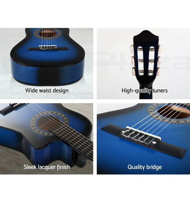 Brand new-free post Alpha 34” Inch Guitar Classical Acoustic Cutaway Wooden Kids Gift 1/2 Size Blue