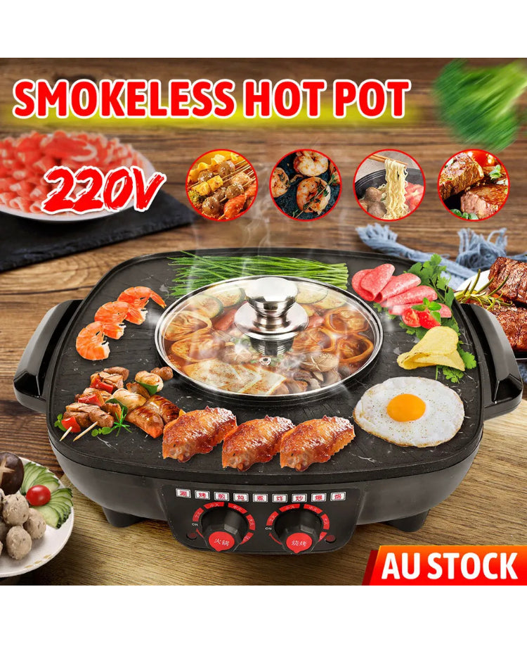 Brand new-free post Electric BBQ Hot Pot Pan Plate Shabu Oven Grill Boil Cook Barbecue Hotpot AU