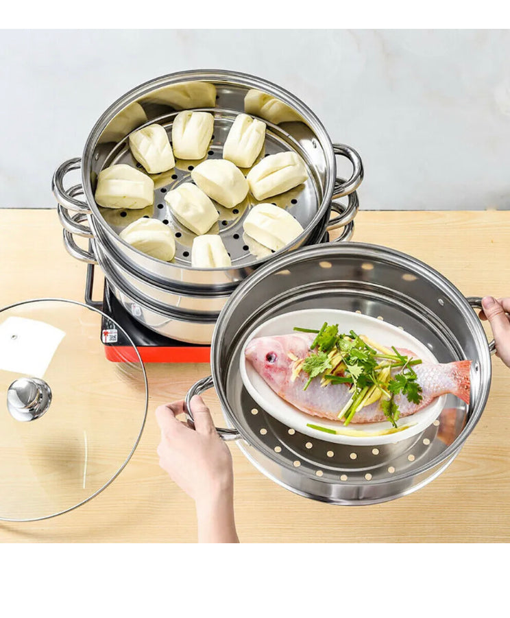 Brand new-free post 4 Tier Stainless Steel Steamer Meat Vegetable Cooking Steam Pot Kitchen Tool