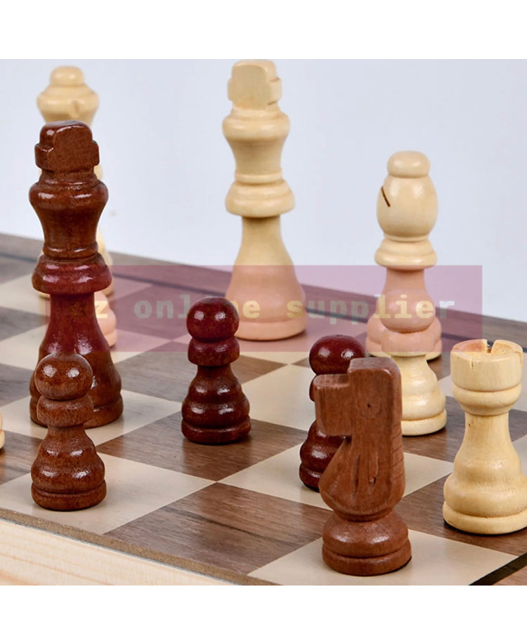 Brand new-free post 39CM Large Chess Wooden Set Folding Chessboard Pieces Wood Board Game