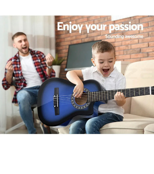 Brand new-free post Alpha 34” Inch Guitar Classical Acoustic Cutaway Wooden Kids Gift 1/2 Size Blue