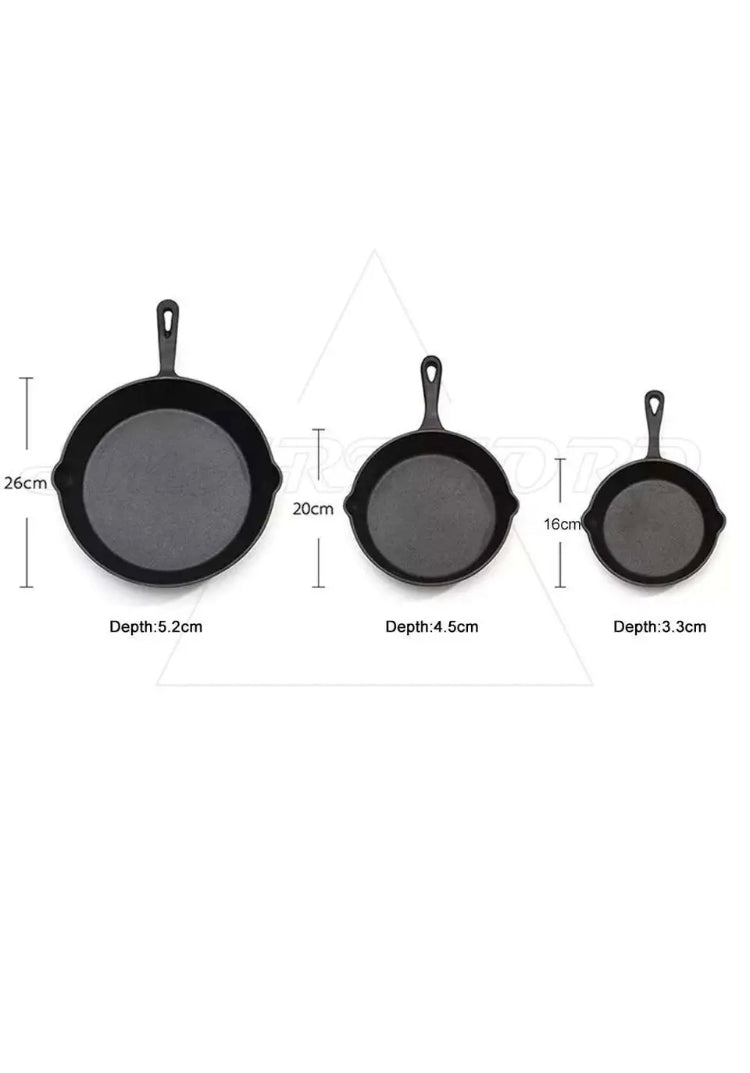 Brand new-free post 3 piece-set Cast Iron Skillet Camping BBQ Frying Pan Kitchen Cookware Fried Egg