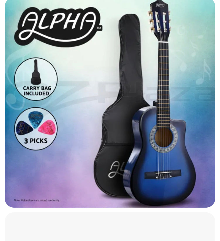 Brand new-free post Alpha 34” Inch Guitar Classical Acoustic Cutaway Wooden Kids Gift 1/2 Size Blue