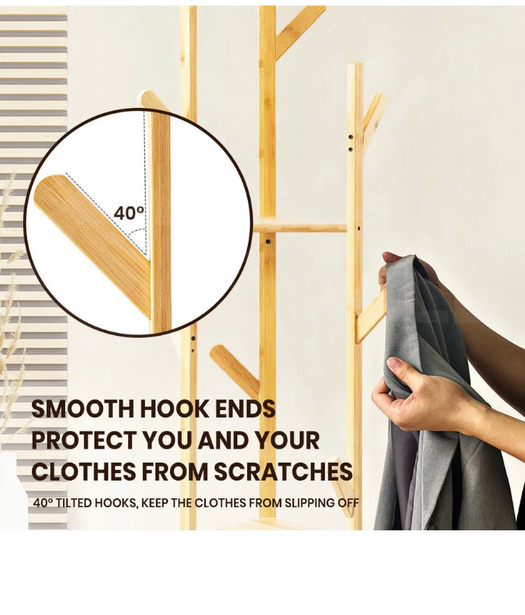 Brand new-free post Furb Bamboo Coat Rack Hat Clothes Stand Hanger Garment  Hook Tree Rail Organizer