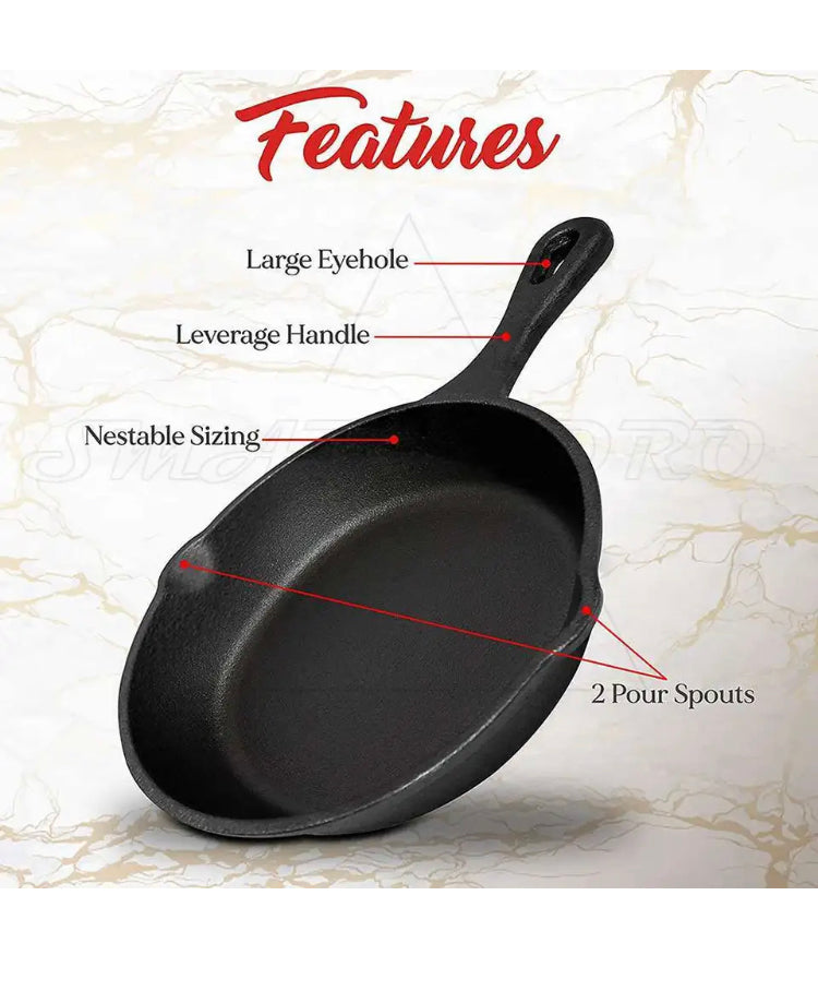 Brand new-free post 3 piece-set Cast Iron Skillet Camping BBQ Frying Pan Kitchen Cookware Fried Egg