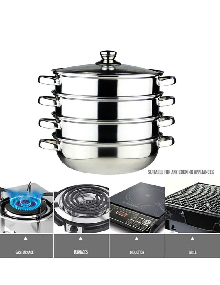 Brand new-free post 4 Tier Stainless Steel Steamer Meat Vegetable Cooking Steam Pot Kitchen Tool