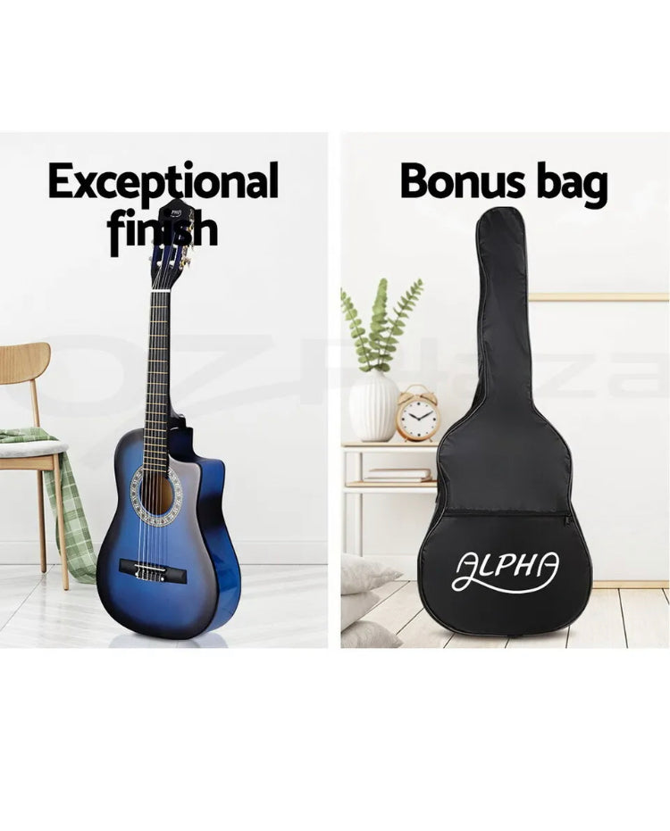 Brand new-free post Alpha 34” Inch Guitar Classical Acoustic Cutaway Wooden Kids Gift 1/2 Size Blue