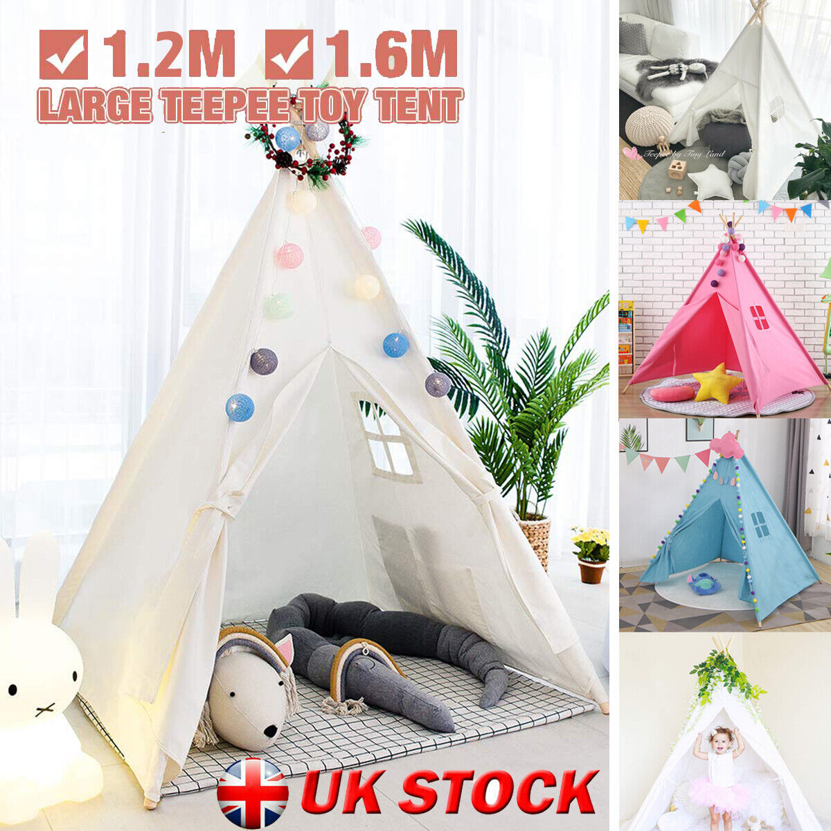 Large Teepee Indian Tent Kids Cotton Canvas Play House Children Wigwam Gift AU