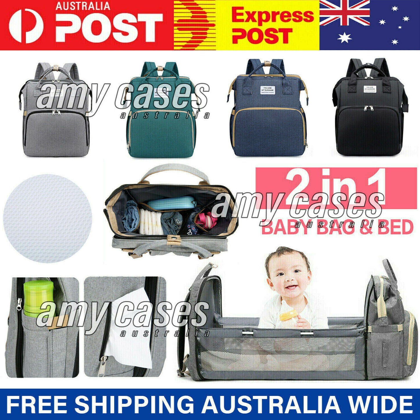 Foldable Large Mummy Bag Baby Bed Backpack Maternity Nappy Diaper Milk