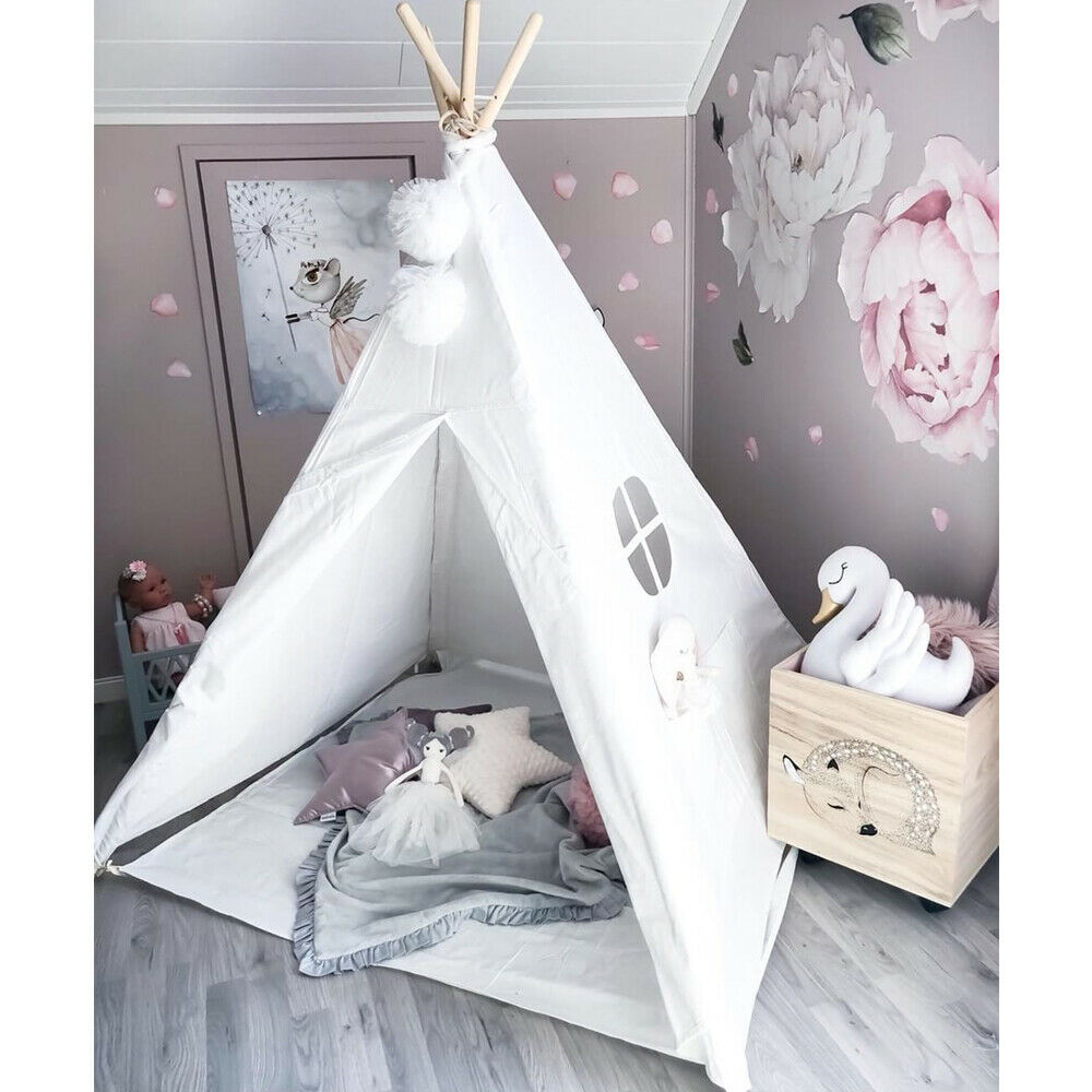 Large Teepee Indian Tent Kids Cotton Canvas Play House Children Wigwam Gift AU