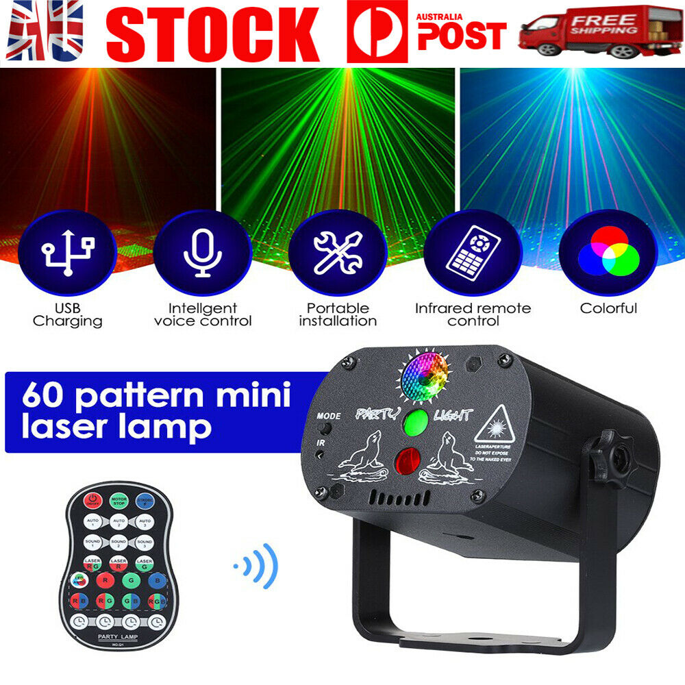 LED 60 Pattern DJ Stage Lighting RGB Laser Projector Disco Party Club Xmas Light