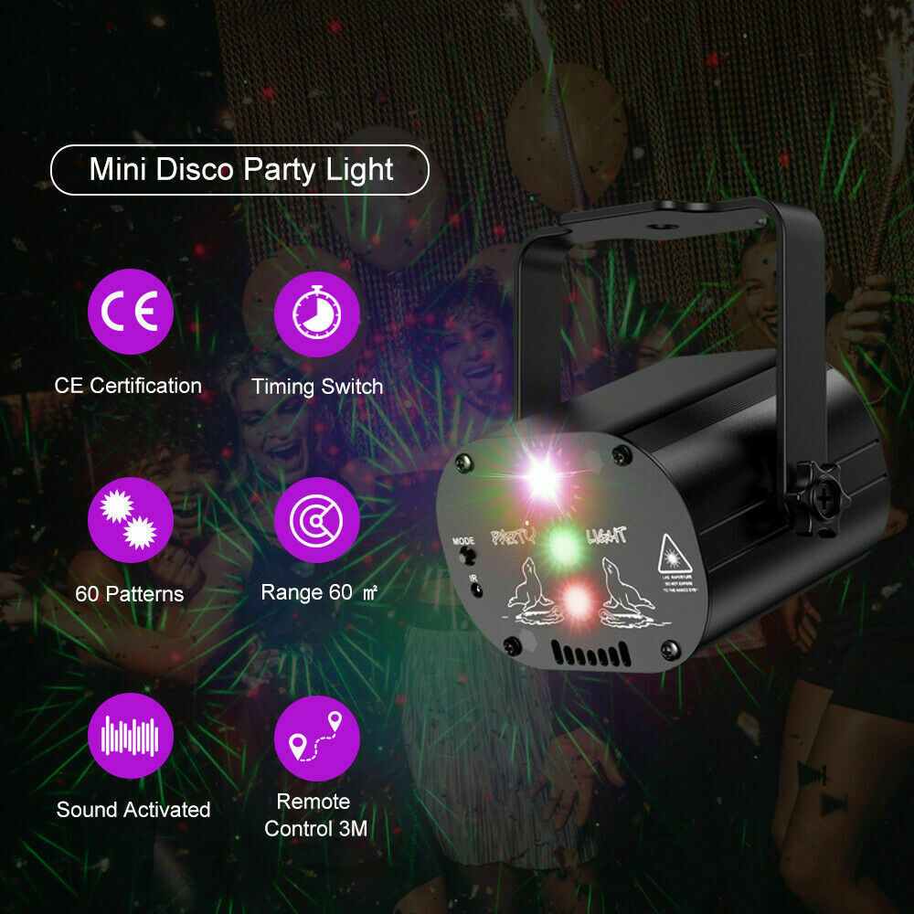 LED 60 Pattern DJ Stage Lighting RGB Laser Projector Disco Party Club Xmas Light