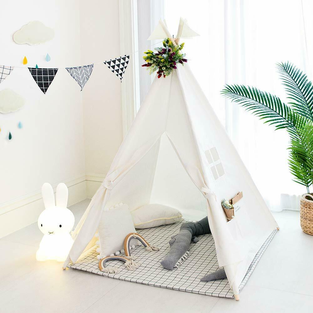 Large Teepee Indian Tent Kids Cotton Canvas Play House Children Wigwam Gift AU