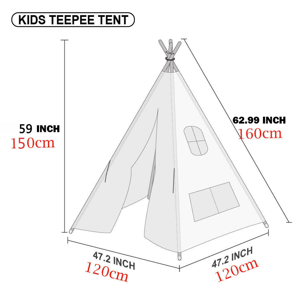 Large Teepee Indian Tent Kids Cotton Canvas Play House Children Wigwam Gift AU