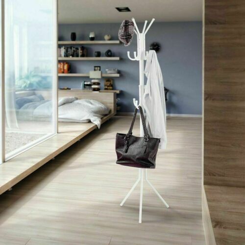 12 Hook Coat Hanger Stand 3-Tier Hat Clothes Rack Metal Tree Style Storage White