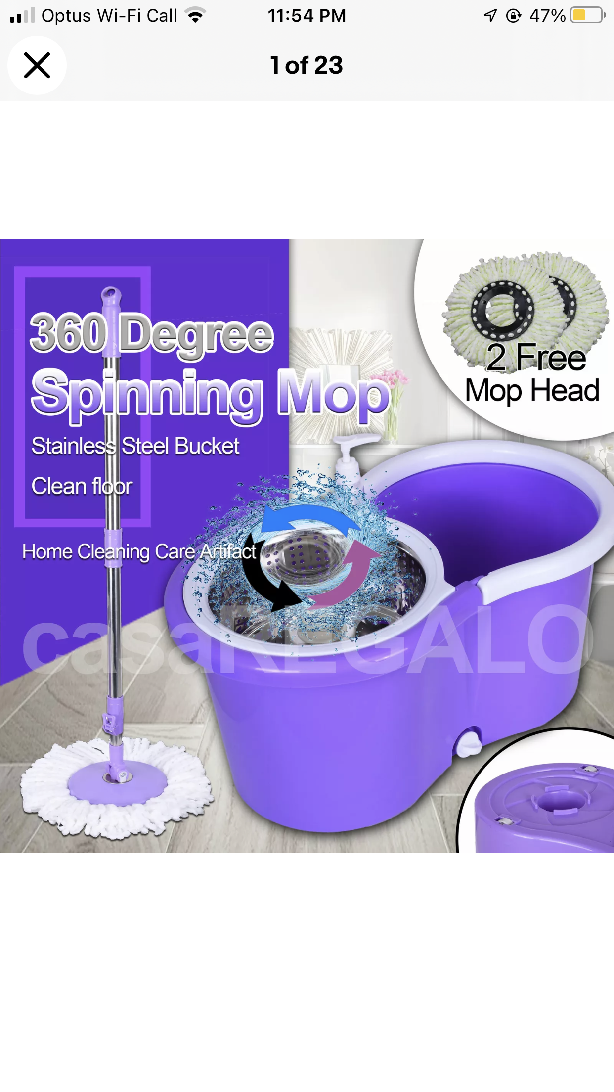 Stainless Steel 360° Spinning Mop Bucket Easy Clean 2 Free Spin Mop Heads Wheel