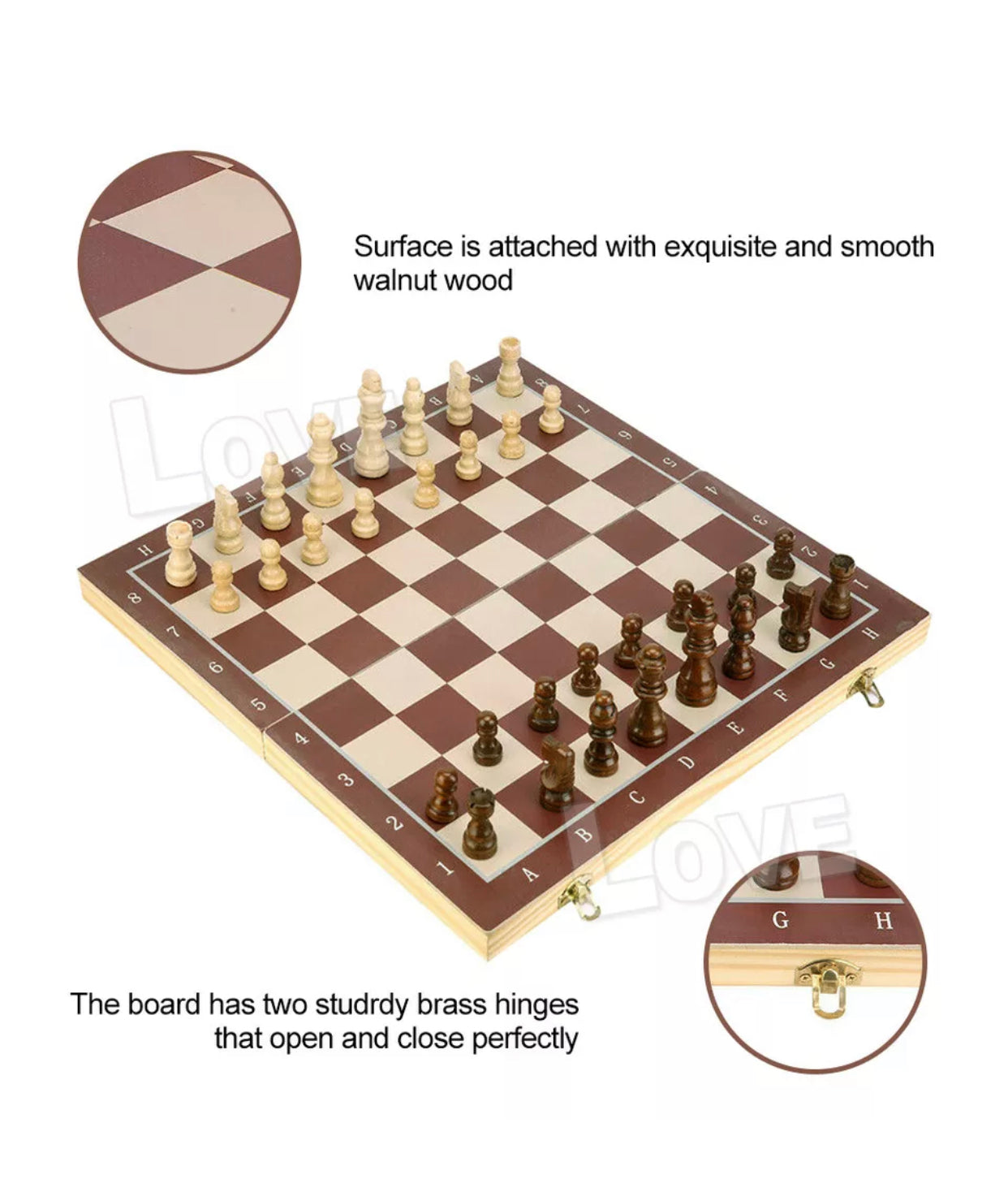 Brand new- free post 39CM Large Magnetic Chess Wooden Set Folding Chessboard Pieces Wood Board Game