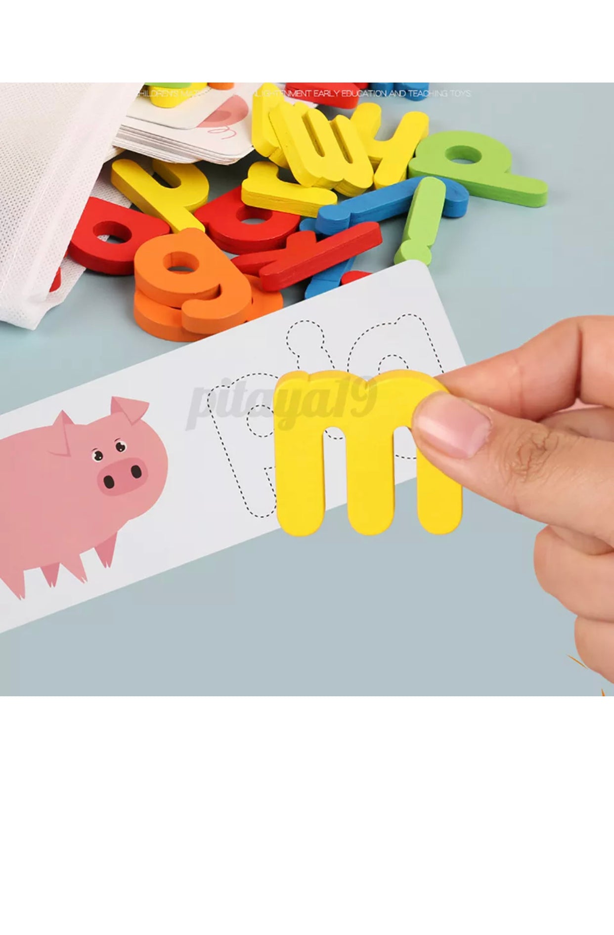 Brand new- free post 52X Wooden Alphabet Letter Learning Cards Word Spelling Practice Game Toys Gifts