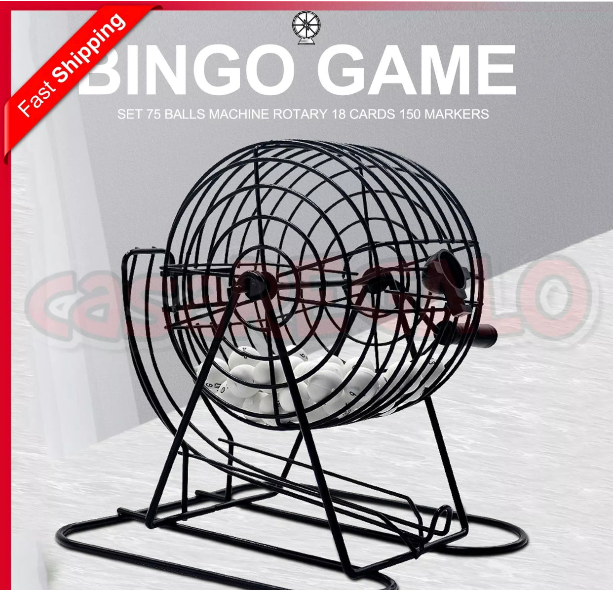 Brand new-free post Wire Metal Cage Bingo Game Set 75 Balls  Machine Rotary 18 Cards 150 Markers