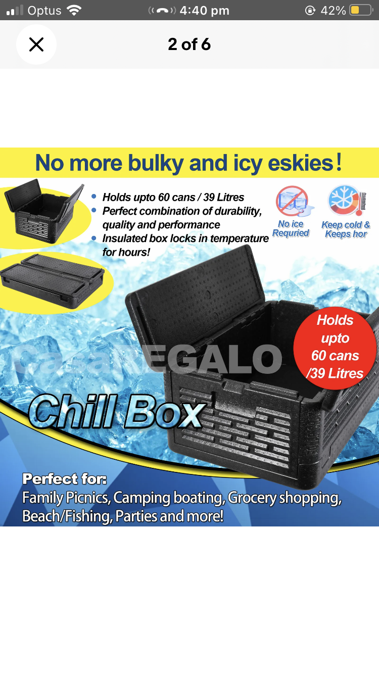 Brand new- free post CHILL CHEST LIGHTWEIGHT ICE FREE COOLER KEEPS FOOD DRINK HOT COLD FOLDABLE UPP