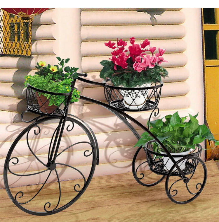 Brand new-free post 3 Pot Rugged Plant Stand Tricycle Flower Cart Holder Garden Pool Area Decoration