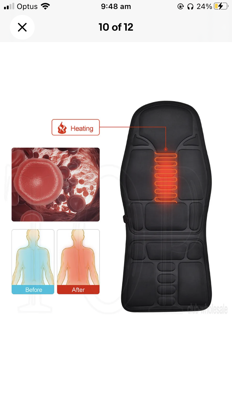 Brand new- free post 8 Modes Full Body Massager Back Seat Cushion Shiatsu Chair Massage Pad Heat Mat