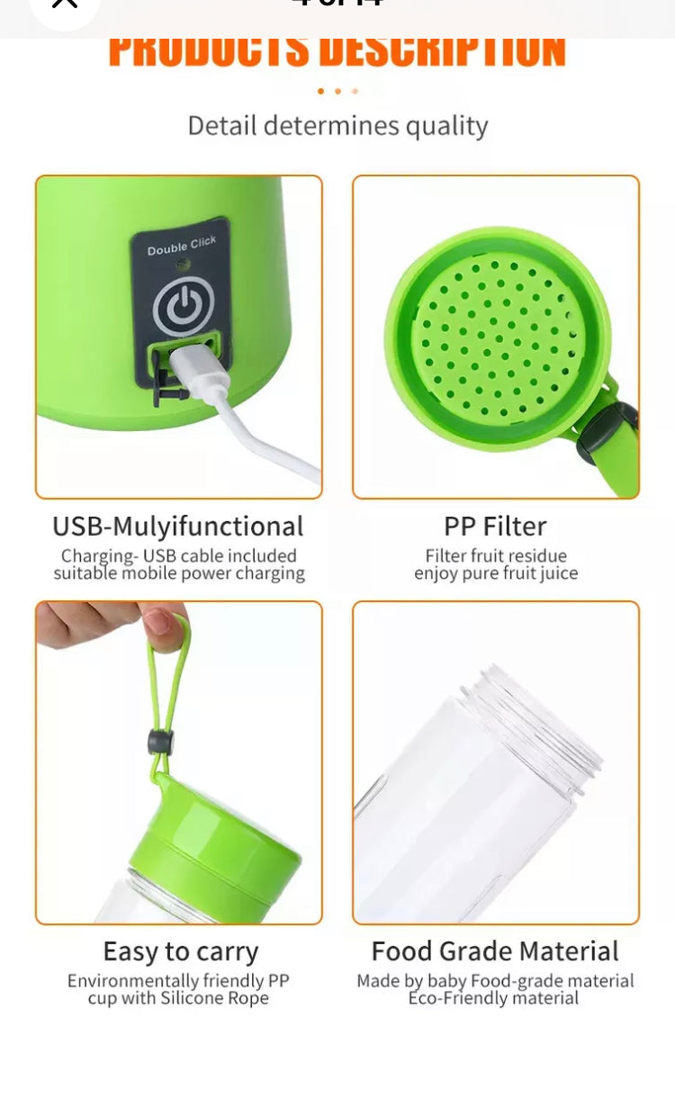 Brand new- free post Rechargeable PORTABLE USB ELECTRIC FRUIT JUICER SMOOTHIE BLENDER TRAVEL BOTTLE