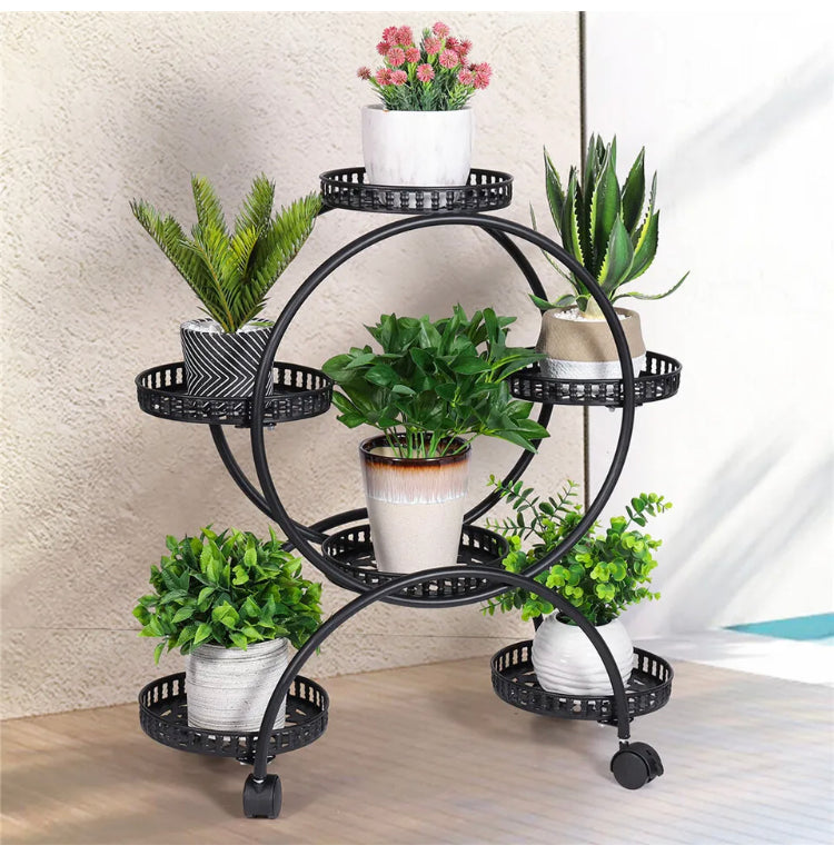 FEB SALE!  free post-4 Layer 6 Pots Flower Holder Plant Stand Shelf 4-Wheel Free Moving Rack Balcony