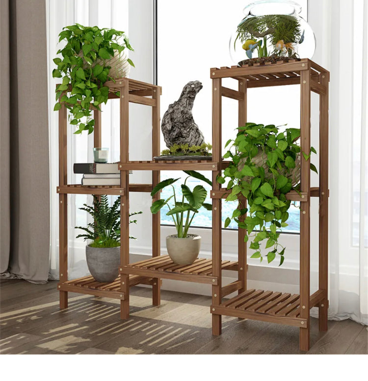 Brand new- free post 8Pot Multi-tier Plant Stand Wood Flower Shelf Living Room Lobby Art Crat Display