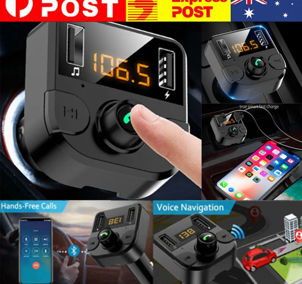 Brand new- free post Wireless Bluetooth Car Kit FM Transmitter Radio Handsfree MP3 Player USB Charger