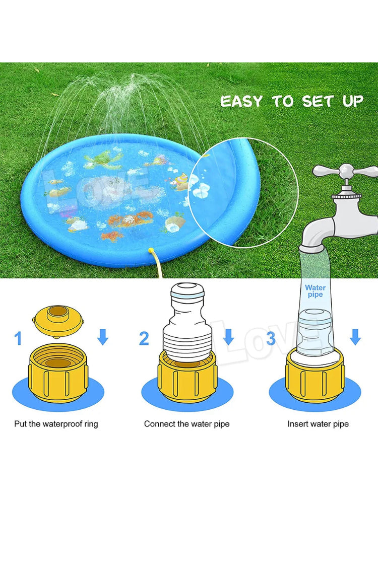 Brand new- free post 170cm Inflatable Water Splash Spray Mat Kids Sprinkler Play Pad Outdoor Pool