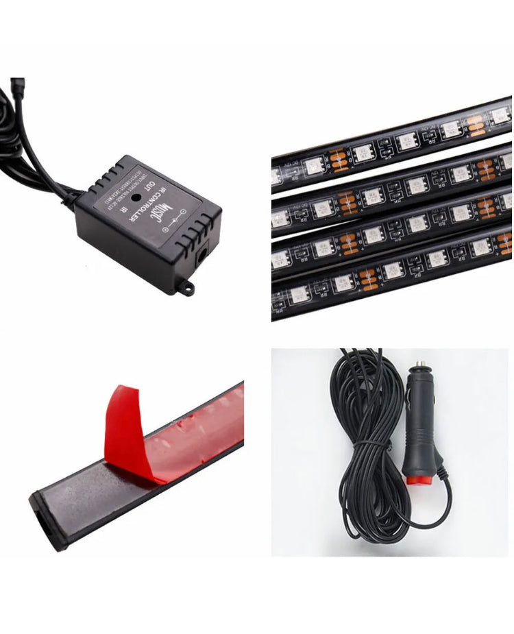 Brand new-free post 9 LED Car Interior RGB LED Strip Lights Atmosphere Decorative Neon Music Lamp