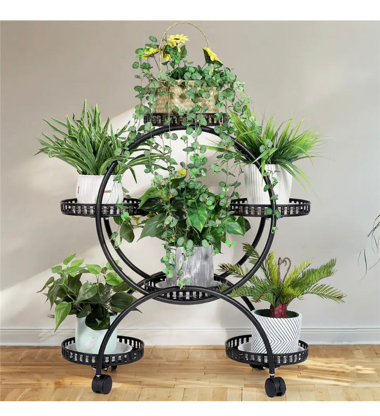 FEB SALE!  free post-4 Layer 6 Pots Flower Holder Plant Stand Shelf 4-Wheel Free Moving Rack Balcony