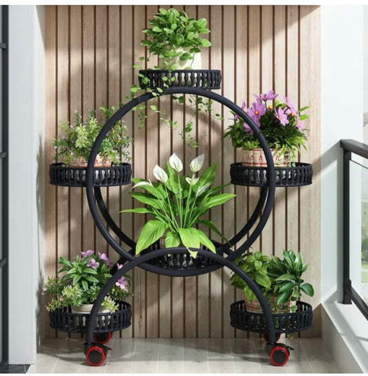 Brand new free post-4 Layer 6 Pots Flower Holder Plant Stand Shelf 4-Wheel Free Moving Rack Balcony