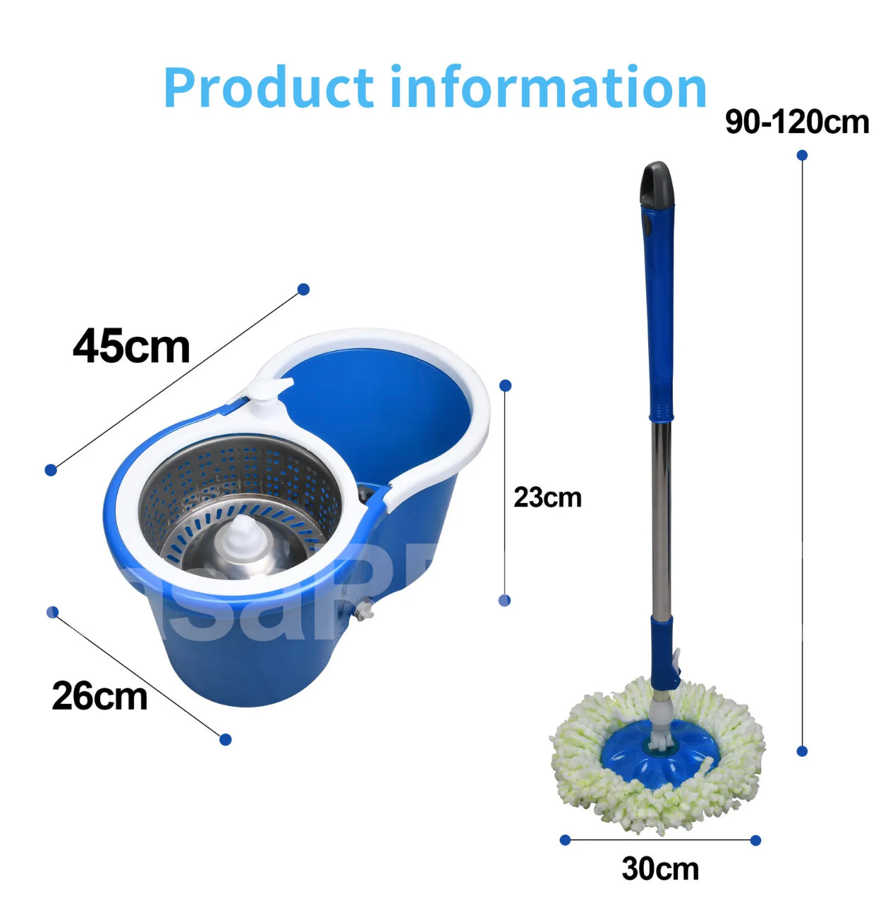 Stainless Steel 360° Spinning Mop Bucket Easy Clean 2 Free Spin Mop Heads Wheel