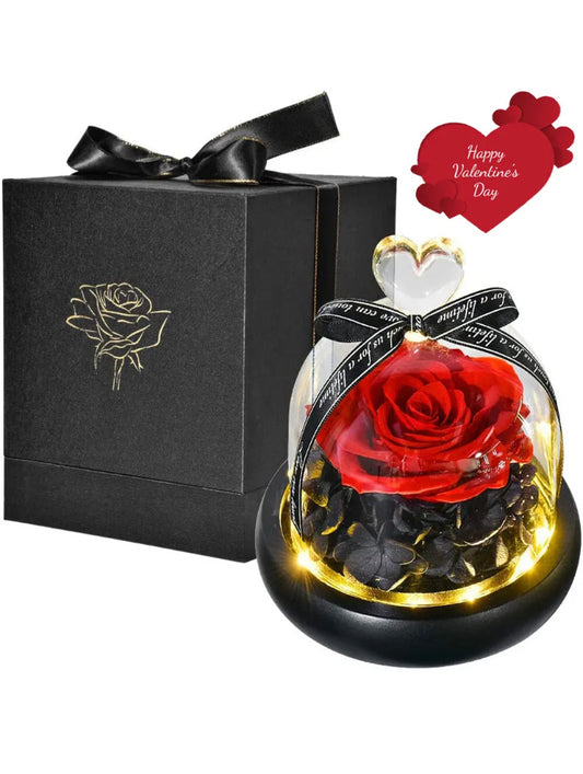 Brand new- free post Rose in Glass Dome Eternal Forever Flower LED Night Light Valentine' Day Gift AU