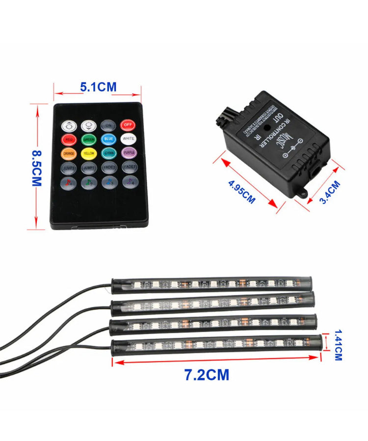 Brand new-free post 9 LED Car Interior RGB LED Strip Lights Atmosphere Decorative Neon Music Lamp