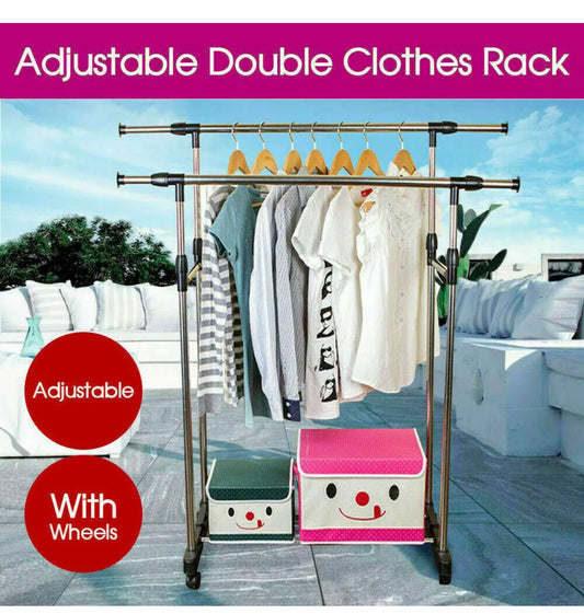 Brand new- free shipping Adjustable Garment Holder Clothes Rack Double Stainless Shelf Hanger Coat AU