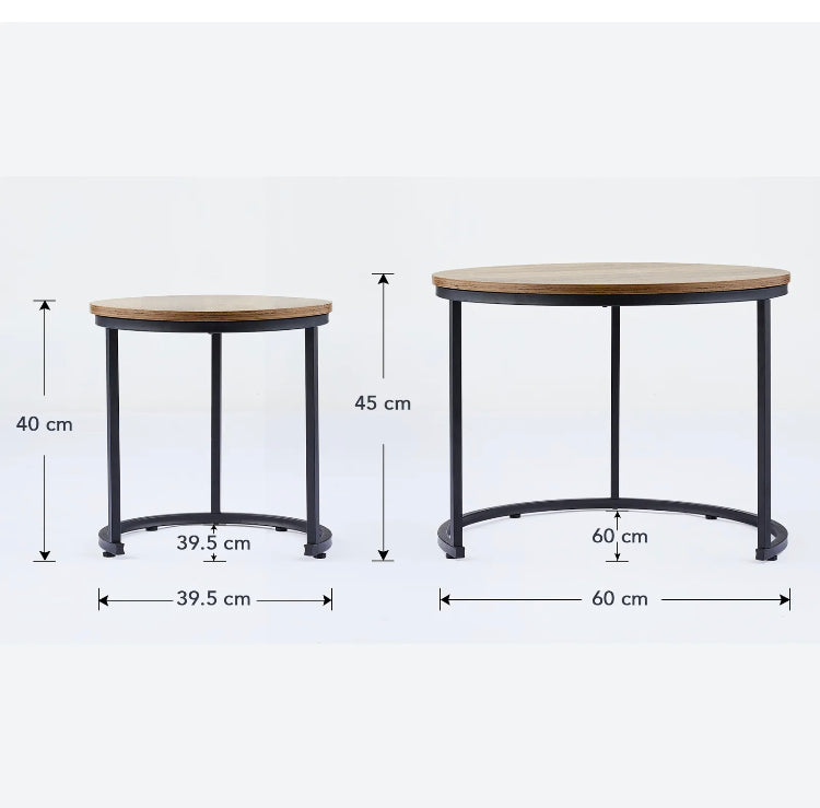 Brand new-free post Nested Coffee Table Set 2 in 1 Round End Tables Bedside Furniture Wood Top 60cm