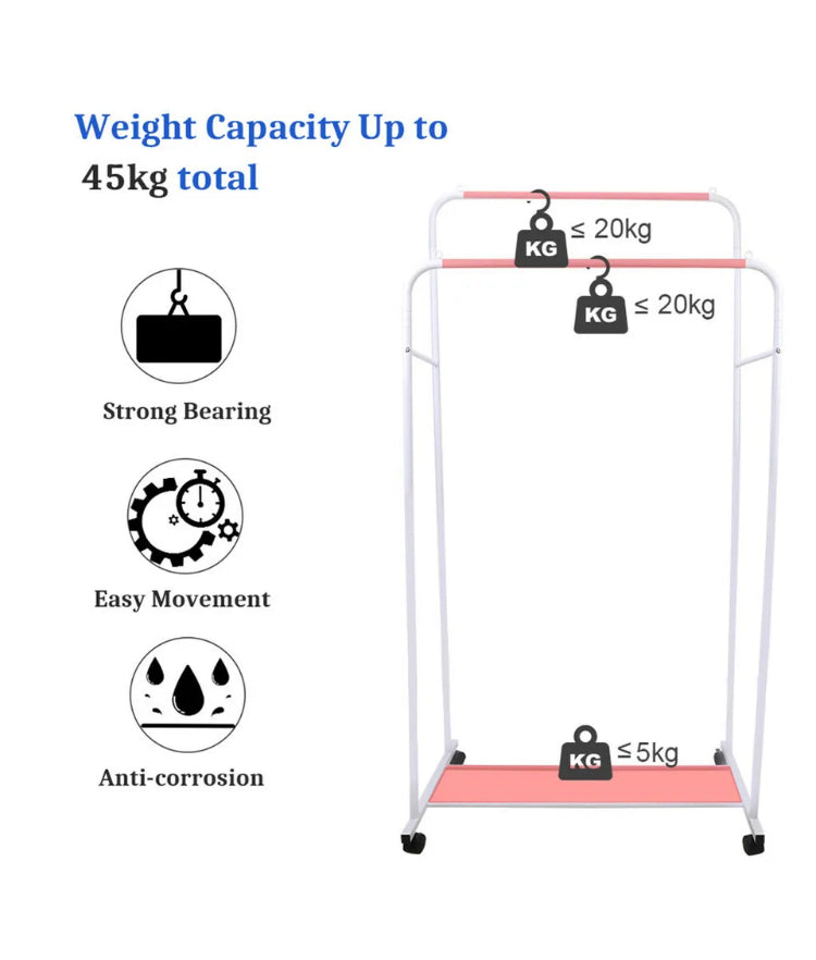 Brand new-free post Super Strong Metal Clothing Garment Rack Cloth Hanger Rack Stand w Wheel＆Storage