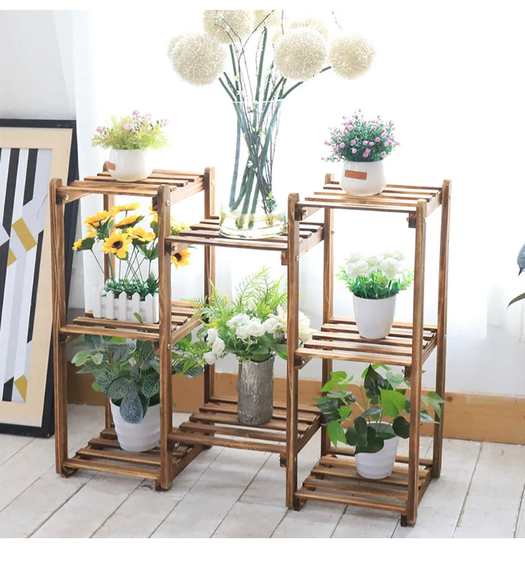 Brand new- free post 8Pot Multi-tier Plant Stand Wood Flower Shelf Living Room Lobby Art Crat Display