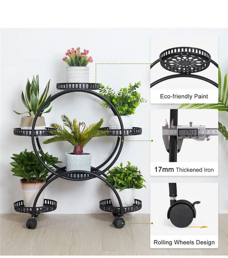 Brand new free post-4 Layer 6 Pots Flower Holder Plant Stand Shelf 4-Wheel Free Moving Rack Balcony